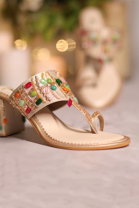 Buy House Of Vian Multi Color Cut Work, Stones, Beads Irya Kolhapuri Block Heels Online at Aza Fashions Buy_House Of Vian_Multi Color Cut Work, Stones, Beads Irya Kolhapuri Block Heels _Online_at_Aza_Fashions