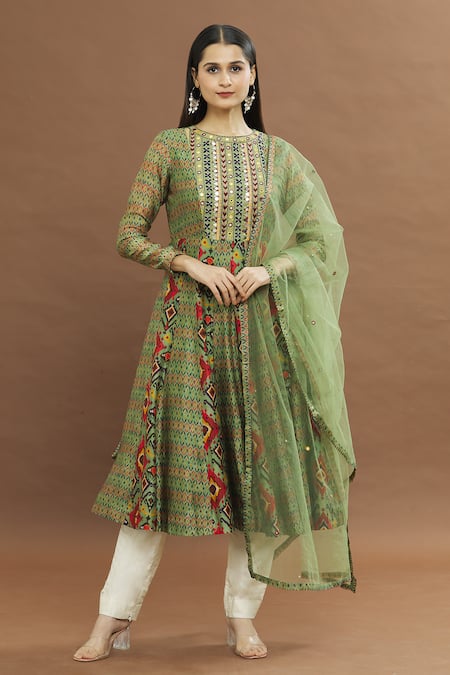 Drishti & Zahabia Geometric Print Anarkali With Dupatta 