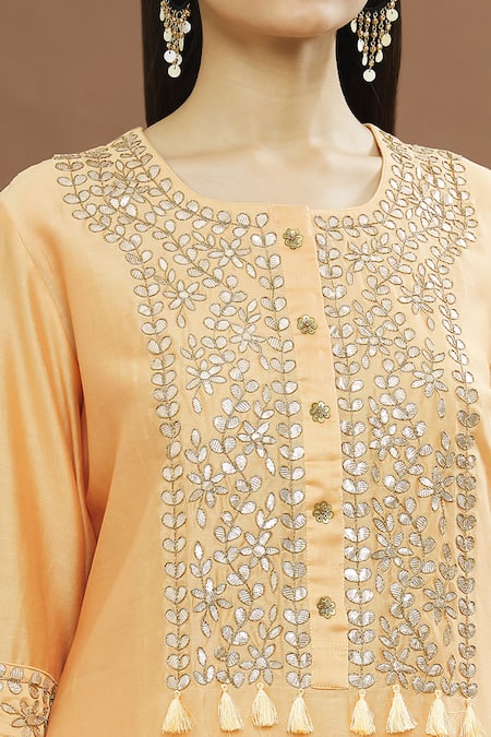 Shop_Chandni Rai_Orange Tassels Round Neck Gota Work Kurta _Online_at_Aza_Fashions