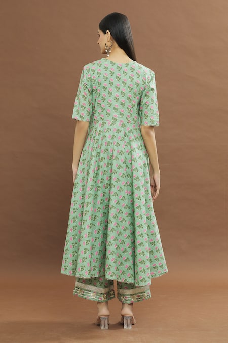 Pomcha Jaipur Floral Print Anarkali Set 