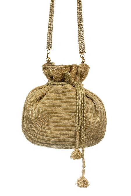 SG Collection By Sonia Gulrajani_Gold Sequins, Beads Mayfair Embroidered Potli Bag _Online_at_Aza_Fashions