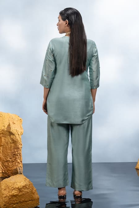 Mona And Vishu Resham & Bead Embroidered Kurta Pant Set 