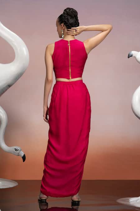 Mona And Vishu Bead Embroidered Crop Top & Skirt Set 