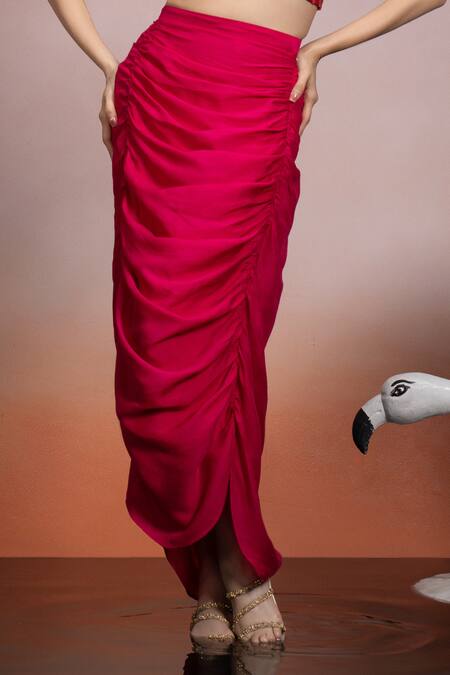 Buy_Mona And Vishu_Pink , Organza Beads, Cut Work Round Embroidered Crop Top And Skirt Set _Online_at_Aza_Fashions