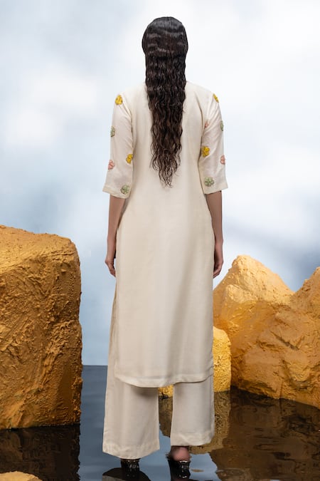 Mona And Vishu Candy Flower Bead Embroidered Kurta Pant Set 