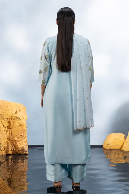 Mona And Vishu Candy Flower Embroidered Kurta Pant Set 