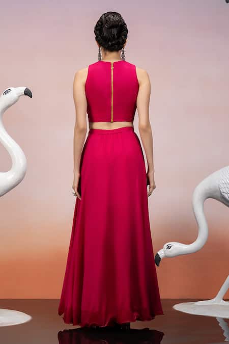 Mona And Vishu Floral Embroidered Crop Top & Palazzo Set 