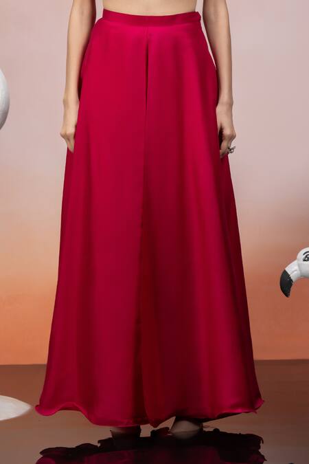 Mona And Vishu_Pink Silk Beads, Embroidery Round Neck Floral Crop Top And Palazzo Set _at_Aza_Fashions