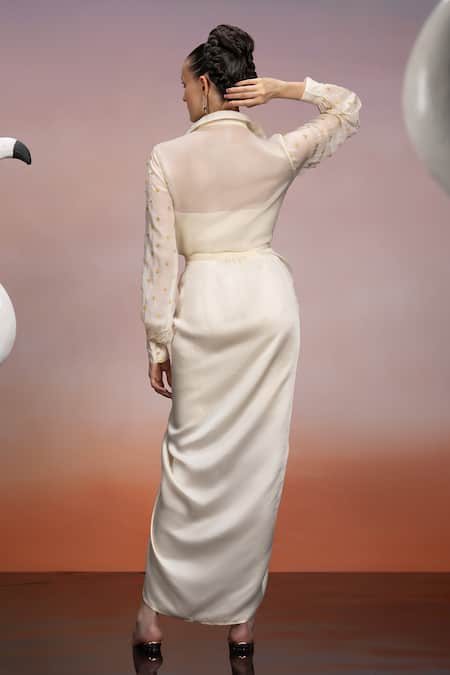 Mona And Vishu Crystal Floret Embroidered Shirt Pencil Skirt Set 