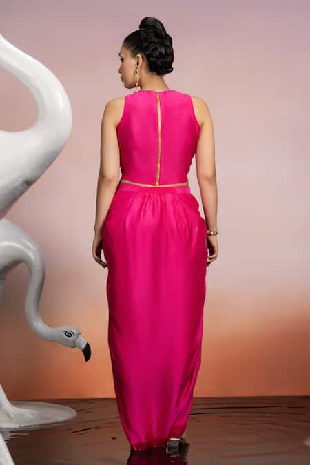 Mona And Vishu Crystal Daisy Embroidered Crop Top With Pencil Skirt 