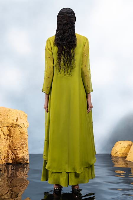 Mona And Vishu Crystal Rose Embroidered Jacket Palazzo Set 