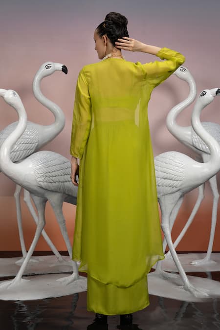 Mona And Vishu Crystal Plume Embroidered Jacket Draped Skirt Set 