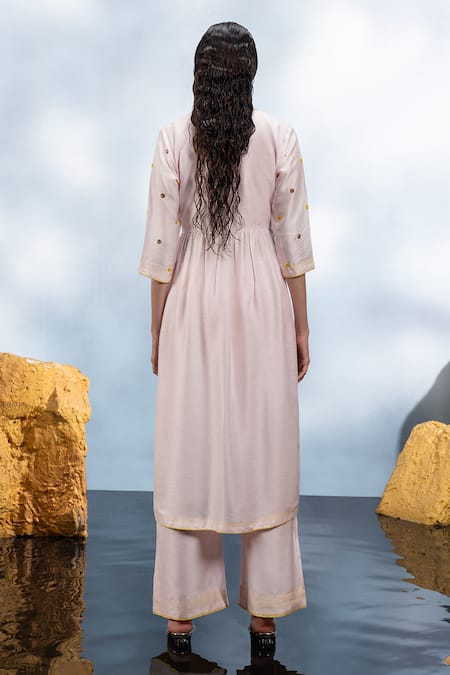 Mona And Vishu Crystal Phool Embroidered Aliya Cut Kurta Pant Set 