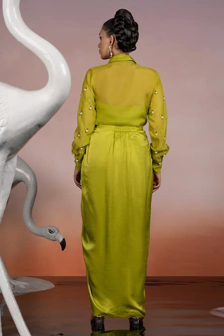 Mona And Vishu Misty Pearl Embellished Shirt Pencil Skirt Set 