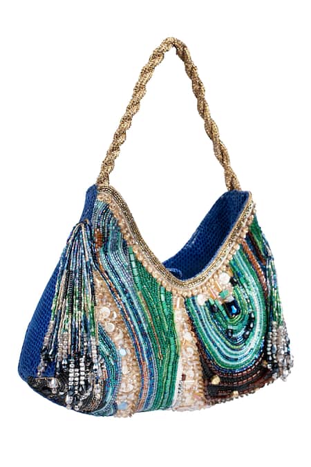 Born Flash Beaded Blue Agate Designer Handbag 