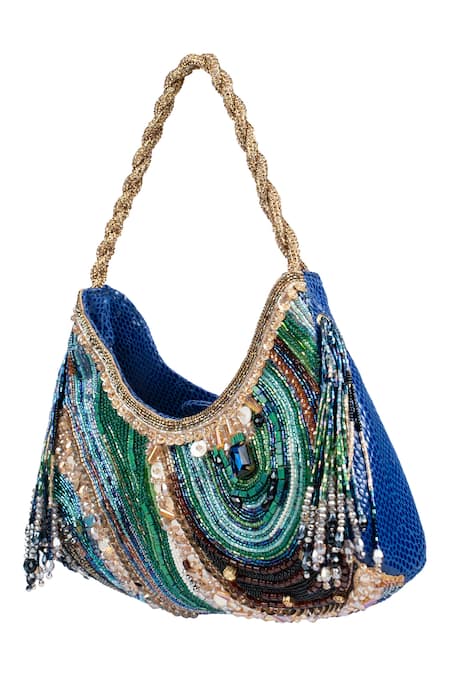 Born Flash Blue Crystals, Beads Agate Designer Handbag Online at Aza Fashions Born Flash_Blue Crystals, Beads Agate Designer Handbag _Online_at_Aza_Fashions