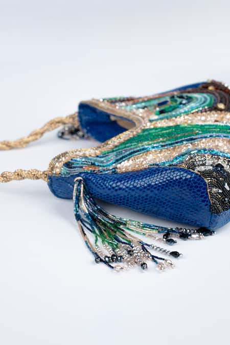 Shop Born Flash Blue Crystals, Beads Agate Designer Handbag Online at Aza Fashions Shop_Born Flash_Blue Crystals, Beads Agate Designer Handbag _Online_at_Aza_Fashions