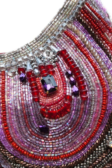 Shop Born Flash Maroon Crystals, Beads Agate Radiance Embellished Handbag Online at Aza Fashions Shop_Born Flash_Maroon Crystals, Beads Agate Radiance Embellished Handbag _Online_at_Aza_Fashions