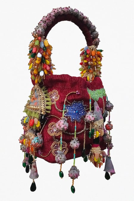 Born Flash_Multi Color Beads, Patchwork Embellished Bag _Online_at_Aza_Fashions