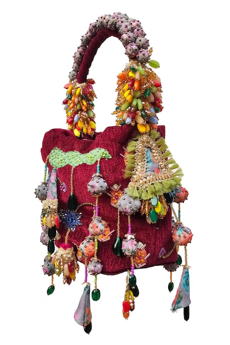 Buy_Born Flash_Multi Color Beads, Patchwork Embellished Bag _Online_at_Aza_Fashions