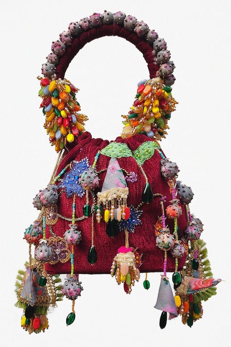 Shop_Born Flash_Multi Color Beads, Patchwork Embellished Bag _Online_at_Aza_Fashions