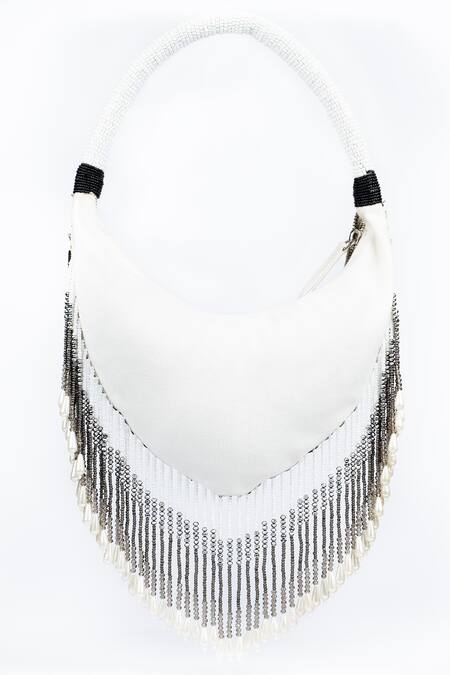 Born Flash White Pearls, Beads, Metallic Thread And Sequin Embellished Handbag Online at Aza Fashions Born Flash_White Pearls, Beads, Metallic Thread And Sequin Embellished Handbag _Online_at_Aza_Fashions