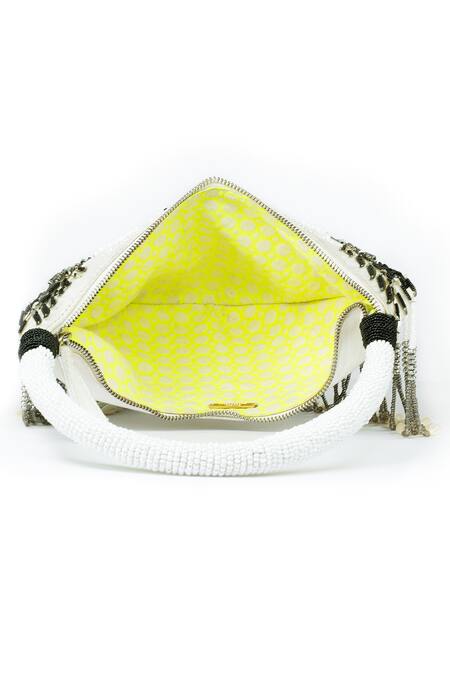 Born Flash White Pearls, Beads, Metallic Thread And Sequin Embellished Handbag at Aza Fashions Born Flash_White Pearls, Beads, Metallic Thread And Sequin Embellished Handbag _at_Aza_Fashions