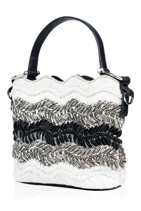 Born Flash_White Beads, Metallic Thread, Wild Soul Pearl And Sequin Embellished Bag _Online_at_Aza_Fashions