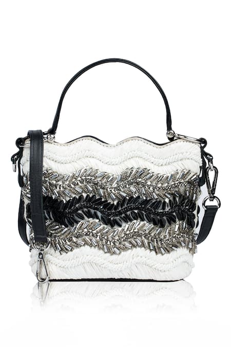 Buy_Born Flash_White Beads, Metallic Thread, Wild Soul Pearl And Sequin Embellished Bag _Online_at_Aza_Fashions
