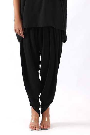 Buy_Nemaani_Black Georgette Embroidery Round Neck Nalki And Moti Yoke Kaftan With Dhoti Pant 