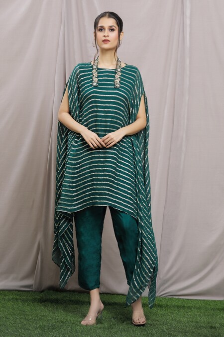 Khwaab by Sanjana Lakhani Green Kurta Georgette Zari Round Stripe Pattern With Pant