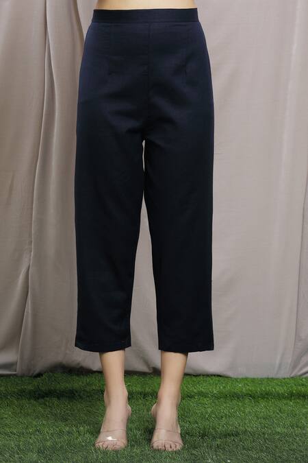 Samyukta Singhania_Blue Cotton Collared Patchwork Placement Shirt Tunic With Pant_Online_at_Aza_Fashions