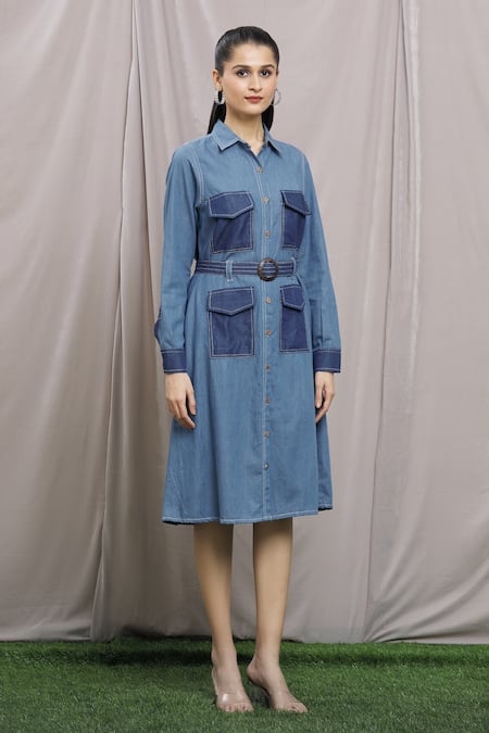 Women's Nicole Miller Designer Oat Milk Denim Mini Shirt Dress