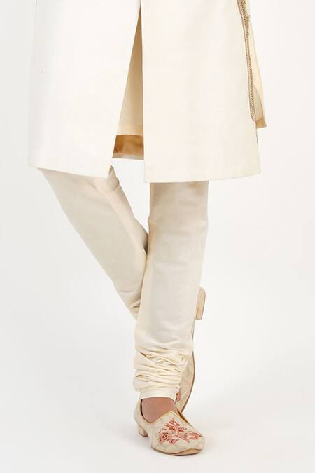 Buy Sankalan - Men Ivory Matka Silk Hand Embroidered Dabka Sherwani Churidar Set Online at Aza Fashions Buy_Sankalan - Men_Ivory Matka Silk Hand Embroidered Dabka Sherwani Churidar Set _Online_at_Aza_Fashions