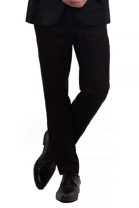 Sankalan - Men_Black Raw Silk Solid Bandhgala And Pant Set  _Online_at_Aza_Fashions