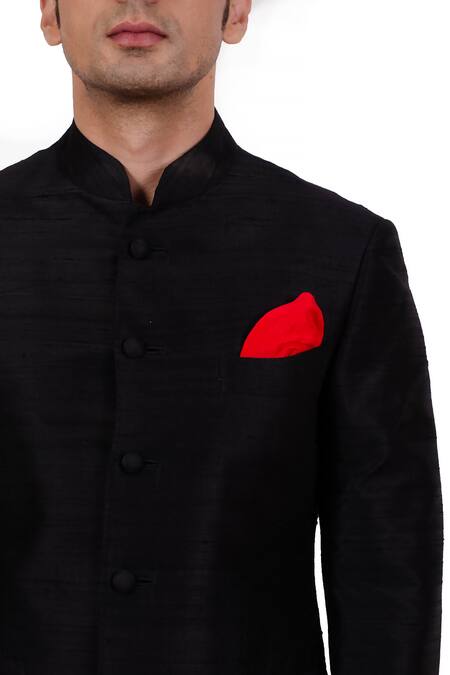 Sankalan - Men_Black Raw Silk Solid Bandhgala And Pant Set  _at_Aza_Fashions