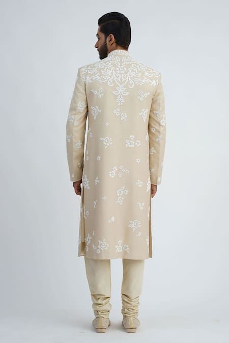 Sankalan - Men Pearls Embroidered Sherwani Churidar Set 