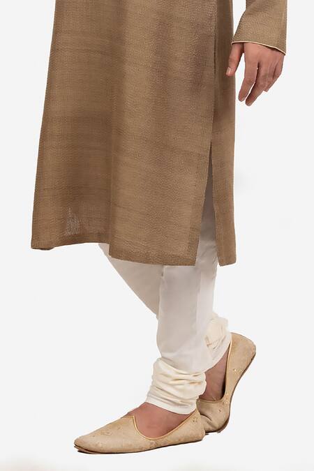 Buy_Sankalan - Men_Brown Dupion Silk Hand Embroidered Kantha Kurta And Churidar Set  _Online_at_Aza_Fashions