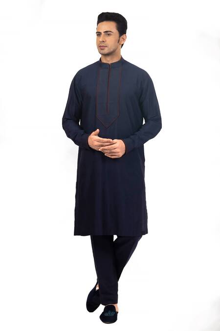 Sankalan - Men_Blue Pure Silk Embroidered Floral Bundi Jacket And Kurta Set _Online_at_Aza_Fashions