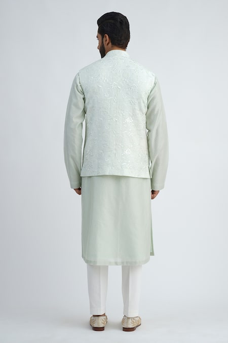 Sankalan - Men Floral Hand Embroidered Bundi Jacket Set 