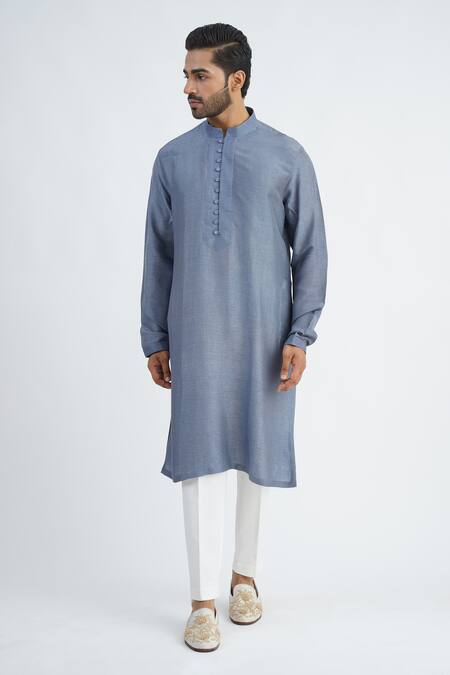 Shop_Sankalan - Men_Gray Cotton Silk Embroidered Floral Grey Bundi Jacket Set _Online_at_Aza_Fashions