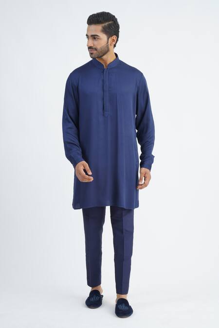 Buy_Sankalan - Men_Navy Cotton Silk Hand Embroidered Beads Bundi Jacket Set _Online_at_Aza_Fashions