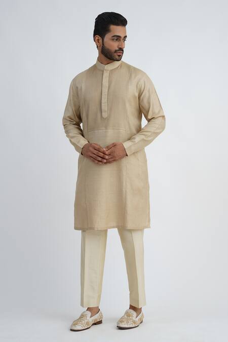 Shop_Sankalan - Men_Beige Dupion Silk Hand Embroidered Floral Bundi Jacket Set _Online_at_Aza_Fashions
