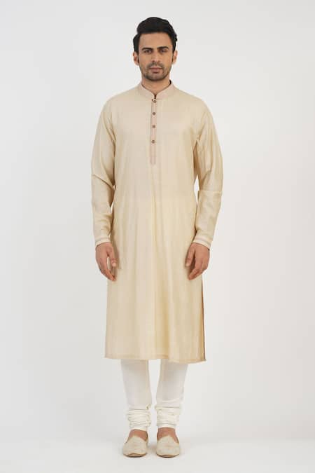 Sankalan - Men_Beige Banarasi Hand Embroidered Beads Resham Bundi Jacket Set _Online_at_Aza_Fashions