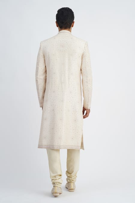 Sankalan - Men French Knots Embroidered Sherwani Churidar Set 