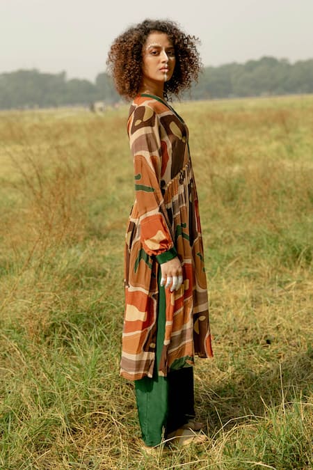 Label Shristi Chetani Multi Color Crepe Slit In Style Geometric Print Gathered Anarkali And Palazzo Set at Aza Fashions Label Shristi Chetani_Multi Color Crepe Slit In Style Geometric Print Gathered Anarkali And Palazzo Set _at_Aza_Fashions