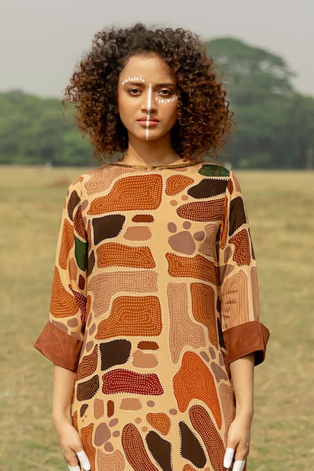 Label Shristi Chetani_Multi Color Crepe Sequins Round Come Abode Geometric Print Kurta And Palazzo Set _Online_at_Aza_Fashions