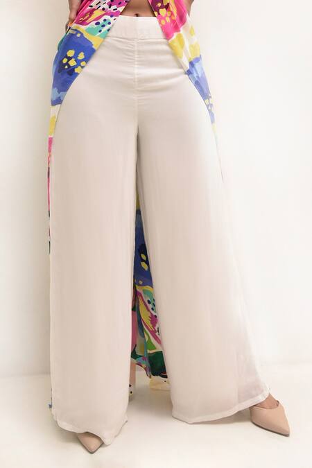 Rimi Nayak Multi Color Cotton, Silk, Crepe, Modal Floral Abstract Print Long Top With Pant Online at Aza Fashions Rimi Nayak_Multi Color Cotton, Silk, Crepe, Modal Floral Abstract Print Long Top With Pant _Online_at_Aza_Fashions