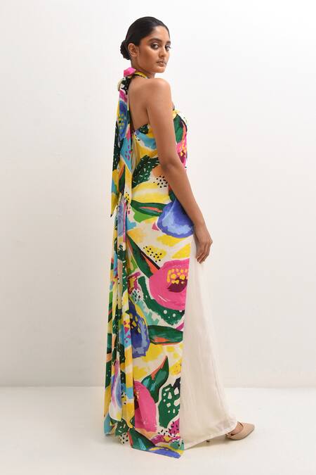 Buy Rimi Nayak Multi Color Cotton, Silk, Crepe, Modal Floral Abstract Print Long Top With Pant Online at Aza Fashions Buy_Rimi Nayak_Multi Color Cotton, Silk, Crepe, Modal Floral Abstract Print Long Top With Pant _Online_at_Aza_Fashions