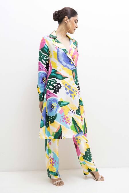 Buy Rimi Nayak Multi Color Modal, Satin, Cotton, Floral Abstract Print Coat Kurta With Pant Online at Aza Fashions Buy_Rimi Nayak_Multi Color Modal, Satin, Cotton, Floral Abstract Print Coat Kurta With Pant _Online_at_Aza_Fashions